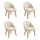 Ver imagem 1 de Kit 04 Cadeiras Poltrona de Jantar Estofada Luna Boucle Bege Pés Palito Castanho - Pallazio
