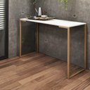 Ver imagem 1 de Mesa Escrivaninha Escritório e Home Office Stan Industrial Ferro Dourado Tampo MDF Branco - Ahazzo M