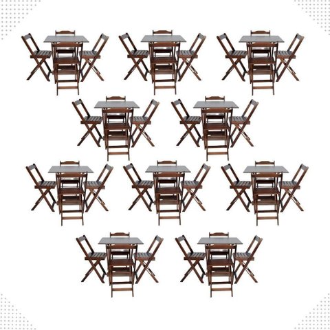 Kit 10 Conjuntos Mesas Dobráveis 70x70 com 4 Cadeiras