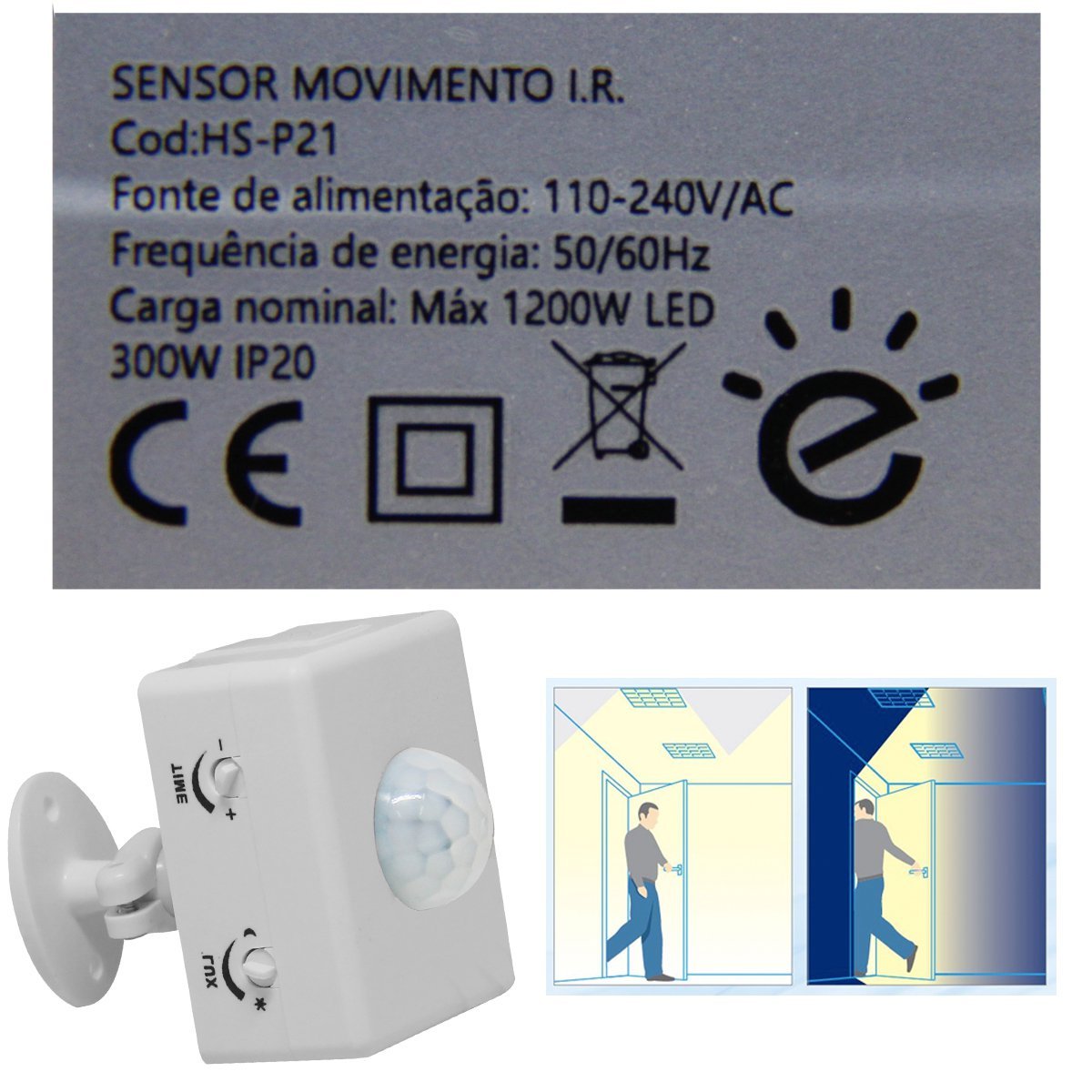 Sensor De Presença Movimento Iluminação Infravermelho Alarme Ip20 Excelente Acabamento - 3