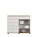 Ver imagem 2 de Cômoda Platina Lukaliam 5 Gavetas Sapateira Rodízios Gaveta com Chave 1,26m:freijo/off White