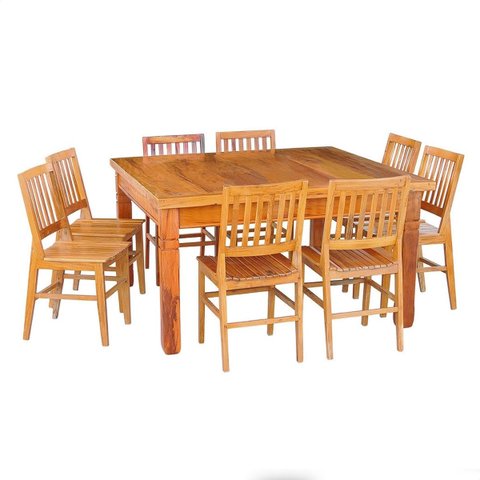 Conjunto Mesa de Jantar 1,5x1,5 m com 8 Cadeiras Madri Madeira Maciça Mhm