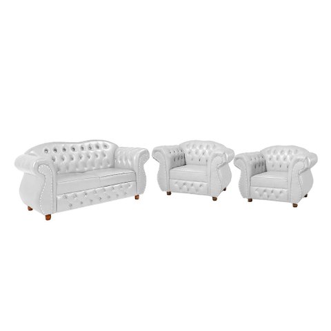 Sofá Chesterfield Merlo 2 lugares 1,80 + 2 Poltronas - Corano Branco/ decoração, recepção, sala tv e