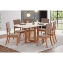 Ver imagem 1 de Conjunto: Mesa de Cozinha Natalí C/ Tampo Madeirado C/ Vidro Curvo 160x80cm e 6 Cadeiras Milla