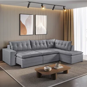 Sofá Retrátil 6 Lugares 296cm com Chaise a Direita de 91cm Presidente