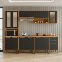 Cozinha Completa 12 Portas Cooktop 5 Bocas Paris 5 Peças Salleto:cinamomo/grafite - 1