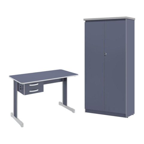Conjunto para Escritório Lumeus 2 Portas 2 Gavetas MDP Azul Casah