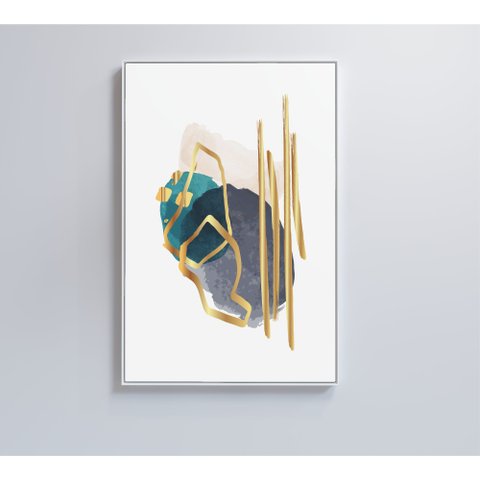 Quadro Abstrato Linhas Douradas - 80x120 Cm - Vidro Impresso