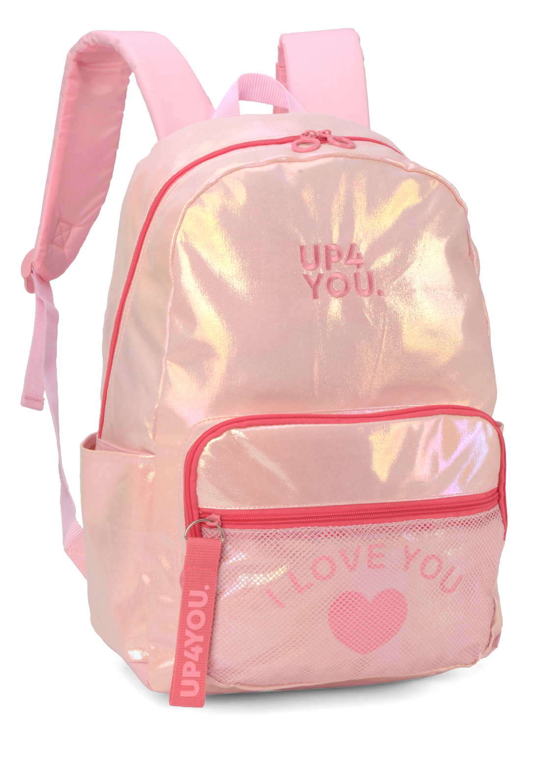 Mochila De Costas Juvenil Zíper Colorido Up4You - Rosa