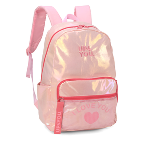 Mochila Costas Juvenil Luxo Up4you I Love You Brilho:rosa