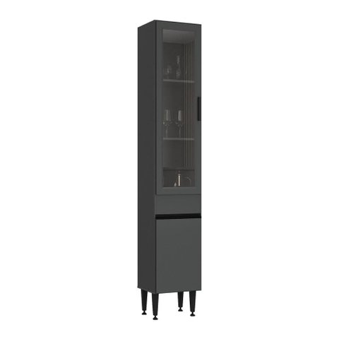 Paneleiro Armário de Cozinha com Vidro 2 Portas 36cm Milano Multimóveis MP2482 Grafite/Incolor