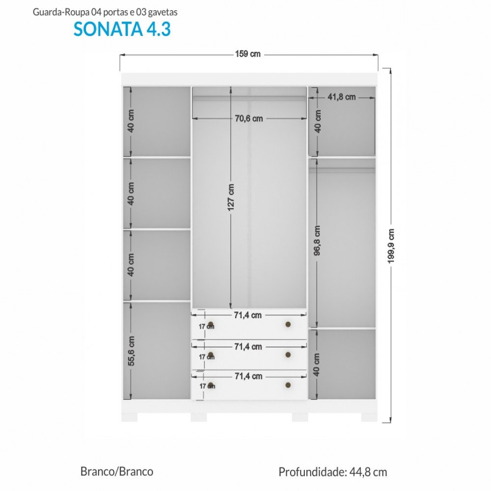 Guarda-Roupa Casal Sonata 4 portas 3 gavetas com Pes Santos Andira - 3