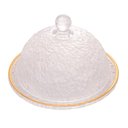 Ver imagem 1 de Queijeira Cristal Martelado C/Tampa Borda Dourada 19,5X13Cm