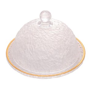 Queijeira Cristal Martelado C/Tampa Borda Dourada 19,5X13Cm