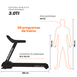 Esteira Profissional Athletic Amazon 3.0ti 25km/h Suporta150kg Inclinação Eletrônica 26 Programas Pa - 4