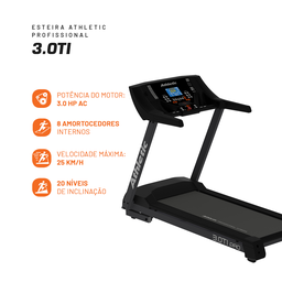Esteira Profissional Athletic Amazon 3.0ti 25km/h Suporta150kg Inclinação Eletrônica 26 Programas Pa - 2