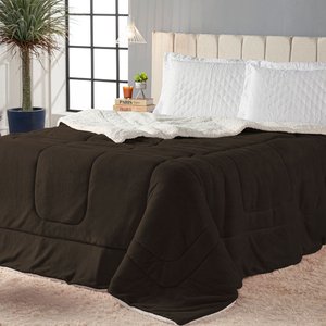 Coberdron Casal Queen Dupla Face Manta Soft e Sherpa Marron