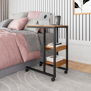 Mesa Auxiliar Fit com Rodízios e Duas Prateleiras Multiuso