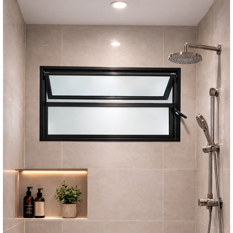 Vitro Basculante 40x100 Alumínio Preto Vidro Liso