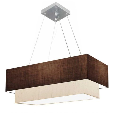 Lustre Pendente Retangular Vivare Md-4138 Cúpula em Tecido 70x30cm X 60x25cm - Bivolt Café-linho-