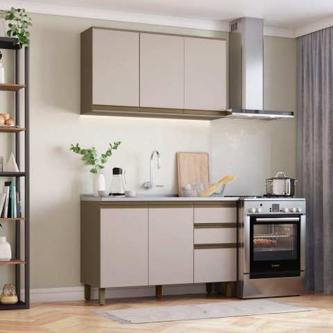 Cozinha Compacta 2 Peças Connect 6 Portas 3 Prateleiras MDF 120cm Duna Cristal