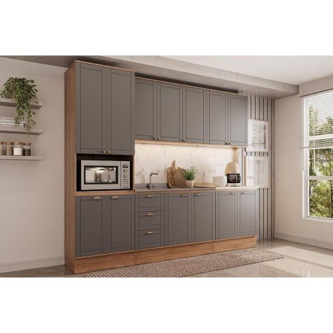 Cozinha Completa Bella 5 Peças (2aéreos+2balcões+1paneleiro) C5p119 Nogal/cinza - Carraro