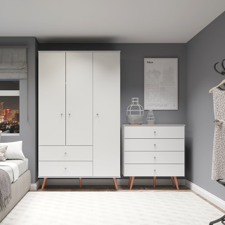 Kit Completo para Quarto Guarda-roupa e Cômoda Retrô Mdp Branco Menu