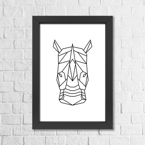 Quadro Decorativo Rinoceronte Geométrico Para Sala e Para Quarto Com Moldura 24x34cm