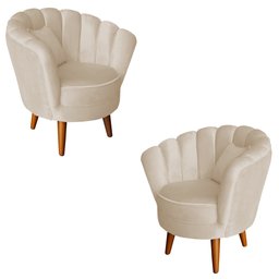 Kit 2 Poltronas Infantis Decorativa Sala de Estar Pétala Veludo Off White - 1