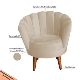 Kit 2 Poltronas Infantis Decorativa Sala de Estar Pétala Veludo Off White - 6