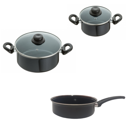 Conjunto Panelas 3 Peças Preto Indução Cooktop Elétrico Á Gás