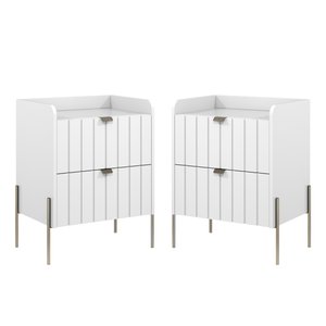 2 Mesas de Cabeceira com Gaveta Branco Madeira Mdf Pés Aço Champagne