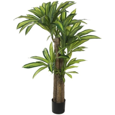 Planta Artificial Arvore Dracena Pau D'agua Real Toque C/pote Pu X130 Verde Creme 1,3m