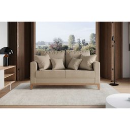 Sofá 2 Lugares Beny Base em Madeira Maciça Recepção Linho Bege Kimi Design - 5
