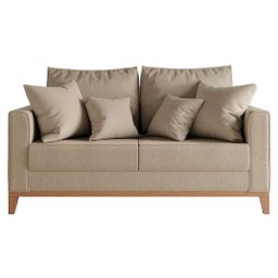 Sofá 2 Lugares Beny Base em Madeira Maciça Recepção Linho Bege Kimi Design - 2
