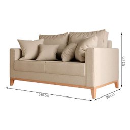 Sofá 2 Lugares Beny Base em Madeira Maciça Recepção Linho Bege Kimi Design - 3