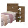 Cabeceira para Cama Box Solteiro Moderna Marrom com Mesa Lateral 3 Prateleiras Espaçosa Ao - 5