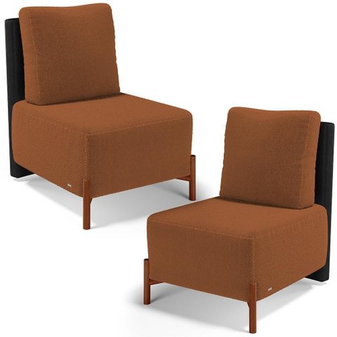 Kit 02 Poltronas Decorativas Sala Estar Living Hungria L02 Couríssimo Preto Bouclê Terracota -