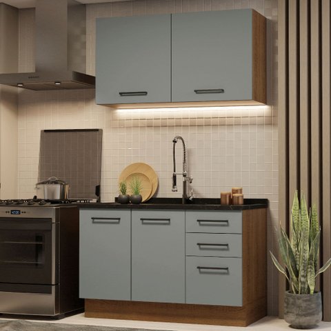 Cozinha Compacta Madesa Agata 120001 com Armário e Balcão (Sem Tampo e Pia) Rustic/Cinza Cor:Rustic 