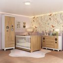 Ver imagem 1 de Quarto de Bebê Completo com Berço Americano 3 em 1 Bombom Multimóveis Mp4626 Branco/madeirado