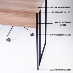 Mesa Escrivaninha para Escritorio Estilo Industrial Metal Preto Mdf Amadeirado - 4