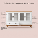 Ver imagem 4 de Balcão Buffet Aparador 4 Portas 2 Gavetas Prateleiras Vidro Clássico Ecomem Branco - Imbuia