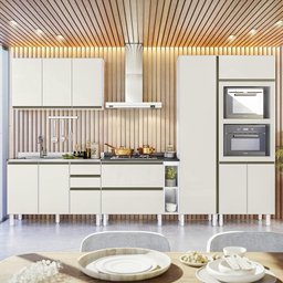 Cozinha Modulada Kali Premium 6 Peças Branco/off White com Torre Quente - Nicioli - 2 Cozinha Modulada Kali Premium 6 Peças Branco/off White com Torre Quente - Nicioli - 2