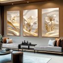 Ver imagem 1 de Kit com 3 Quadros Decorativos 30x50 cm Floral Vibrante Moldura Retangular com 2cm largura Natural