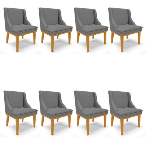 Kit 8 Cadeiras Estofadas para Sala de Jantar Base Fixa de Madeira Castanho Lia Veludo Grafite - Ibiz