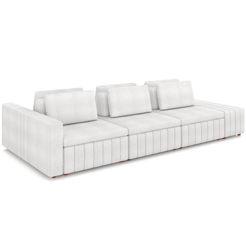Sofá Ilha com Puff para Sala Living 335cm Amber M03 Bouclê Branco - Lyam Decor