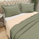 Ver imagem 3 de Kit Cobre Leito Bold Bicolour Queen Micropercal 300 Fios Colcha Dupla Face 3 Peças Verde