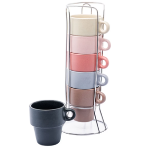 Jogo de Xícaras de Café Cerâmica Empilháveis com Suporte de Metal Vertical Cantinho do Café Xícara d