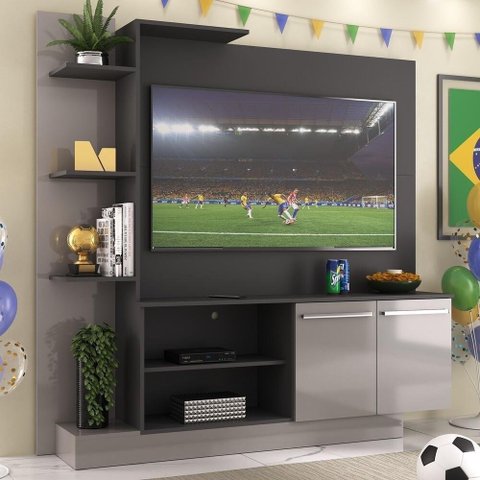 Estante Com Painel Tv 55" E 2 Portas França Multimóveis Br2473 Preto/Lacca Fumê