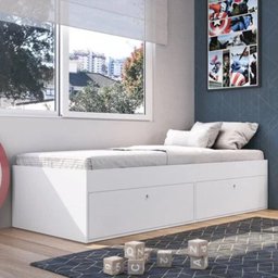 Quarto Juvenil Com Cama 80 E Mesa De Cabeceira Tokio Art in Móveis Branco - 1